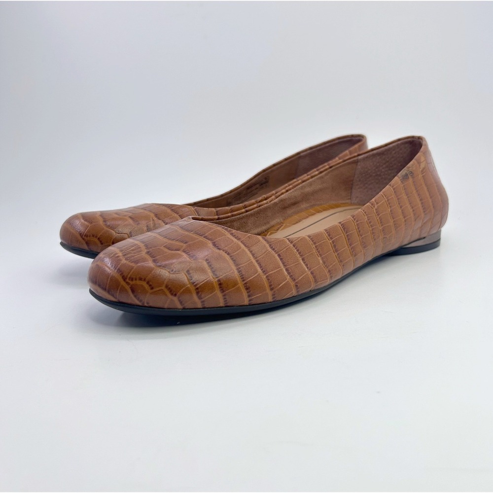 Vionic Hannah Croc Flats Size 9 Brown Embossed Ballet Shoes Work Comfort Slip On - Picture 6 of 12